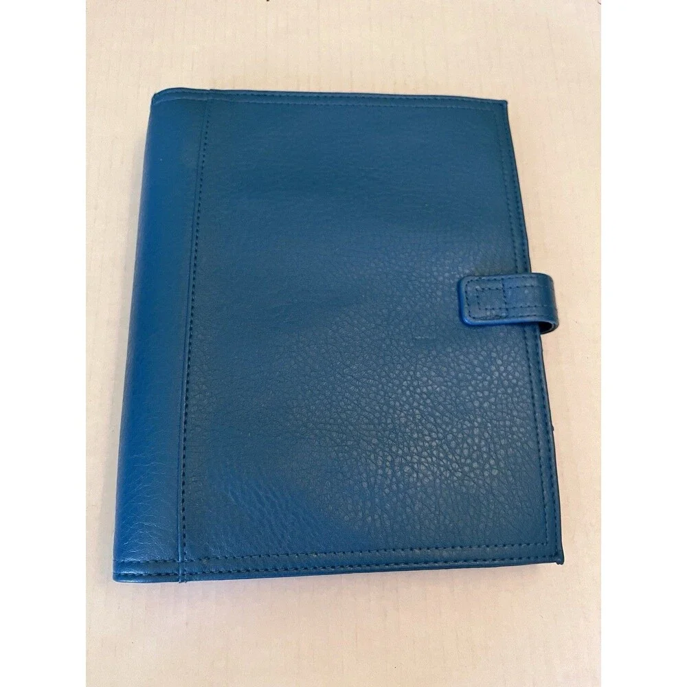 Blue Teal Leather Day Timer 7 Ring Binder Organizer 9.25” X 7.25 Daytimer